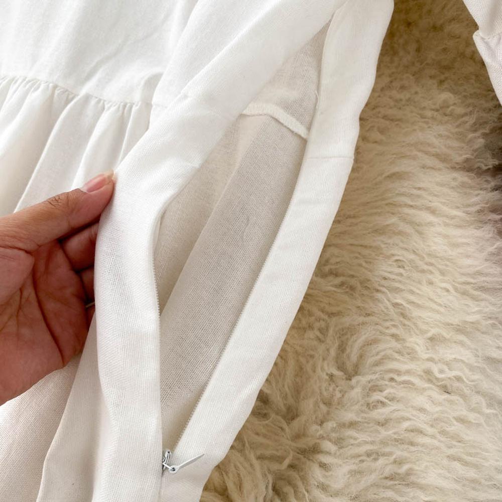 Bohemian Navy O-Neck Lacing Embroidered Flower Lantern Sleeve A-line Dress AR1011 shopify