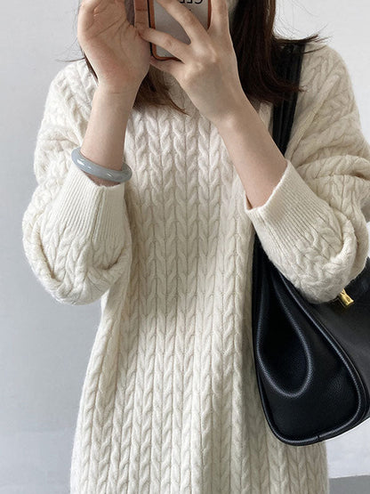 Casual Grey High-Neck Long Sleeve Twist Knit Dress AN1053 Genistyle Shop