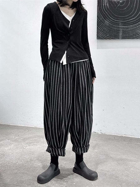 Split-Joint Cool Pattern High-Waisted Striped Pants Harem FashionChic