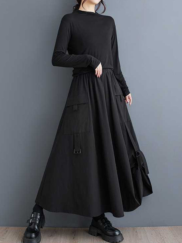 Sports Black Elasticity Pleated Pockets Split-Joint A-Line Skirt WS005 shopify