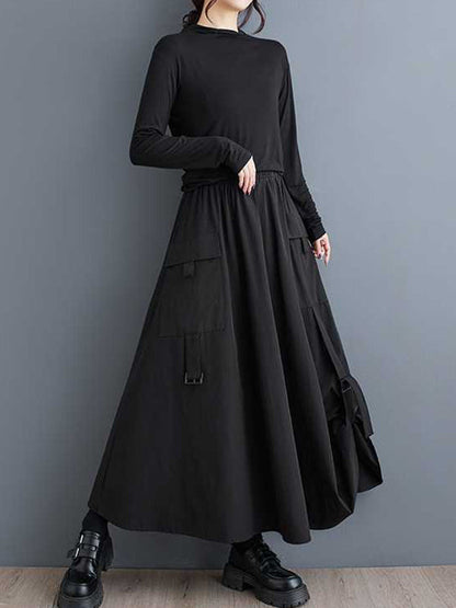 Sports Black Elasticity Pleated Pockets Split-Joint A-Line Skirt WS005 shopify