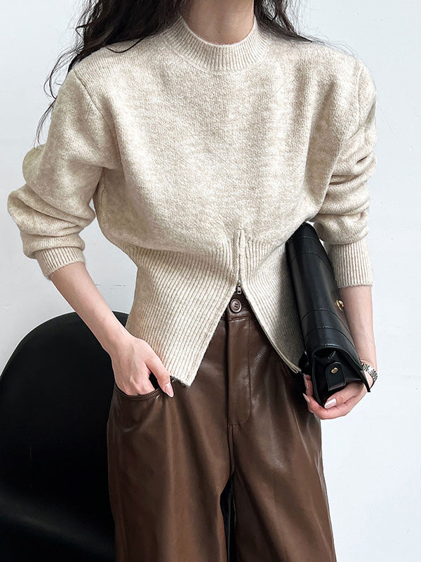 Urban Coffee Mock Neck Zipper Slit Hem Long Sleeve Sweater QX004 shopify