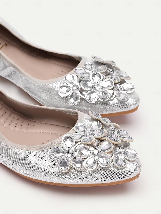 Rhinestone Flats Women's Foldable with Silver FashionChic
