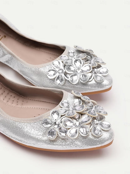 Rhinestone Flats Women's Foldable with Silver FashionChic