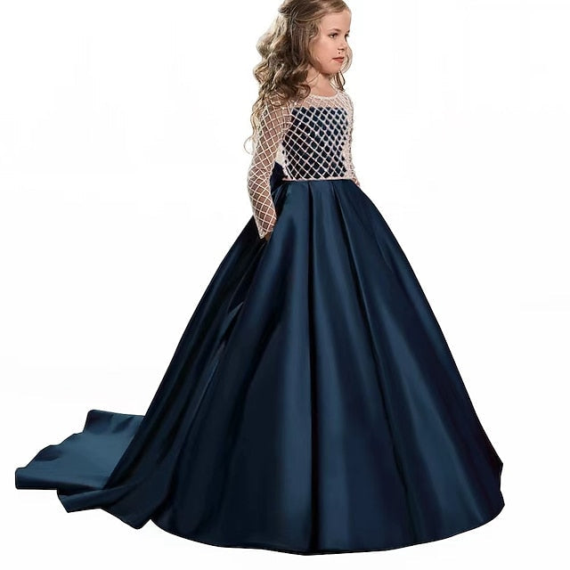Solid Flower Long Party Girl Color Girls' Kids Dress FashionChic
