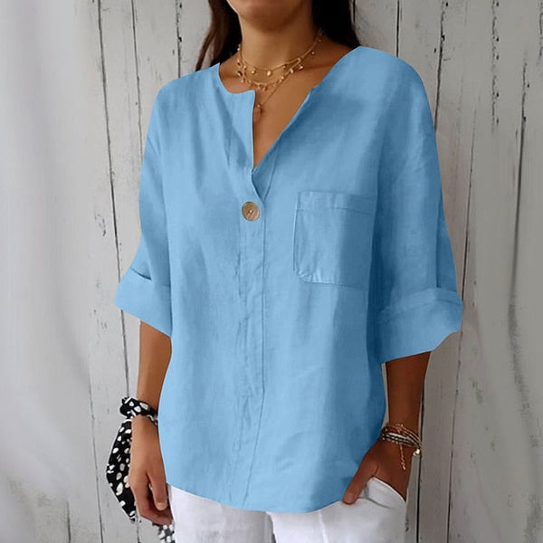 Women's Cotton Linen Blouse Solid Color Elegant Stylish FashionChic