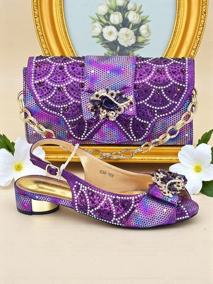 Clutch Women's Gold Matching Slingback and Heels Rhinestone FashionChic