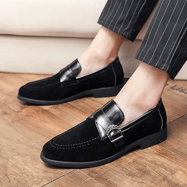 Patent and Leather Men's Loafers Strap Metal with Suede FashionChic