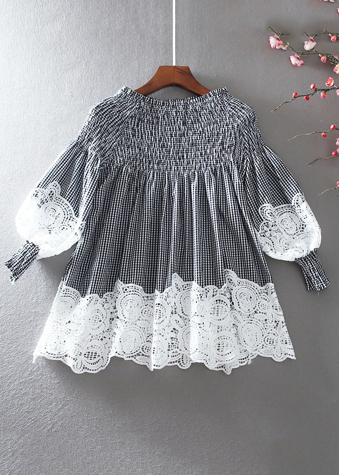 French White O-Neck Wrinkled Patchwork Hollow Out Shirt Long Sleeve NN036 shopify