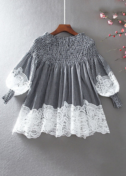 French White O-Neck Wrinkled Patchwork Hollow Out Shirt Long Sleeve NN036 shopify