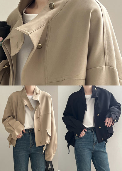 Casual Khaki Stand Collar Drawstring Cotton Coat Outwear Fall AF1013 HS-CTS240914