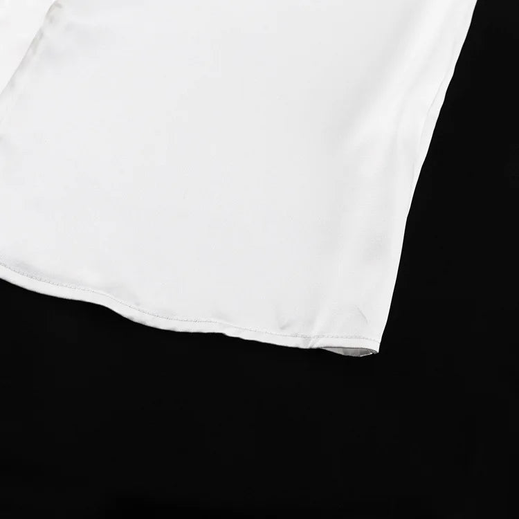 Satin Off Tie Top Sleeve Party Long Shoulder Lapel White with FashionChic