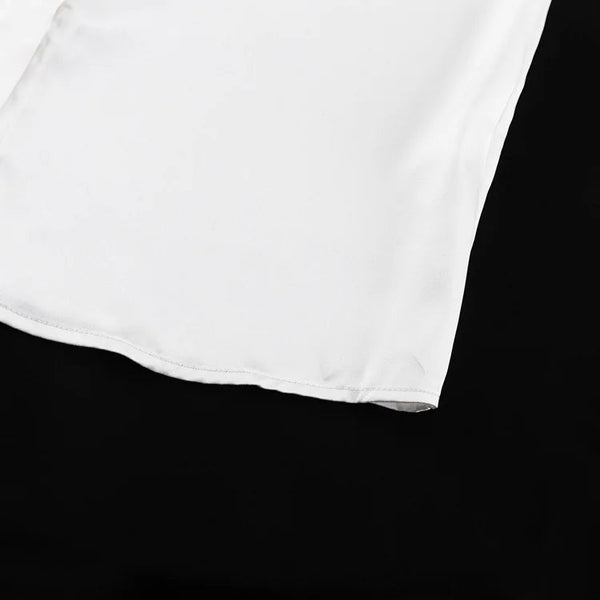 Satin Off Tie Top Sleeve Party Long Shoulder Lapel White with FashionChic