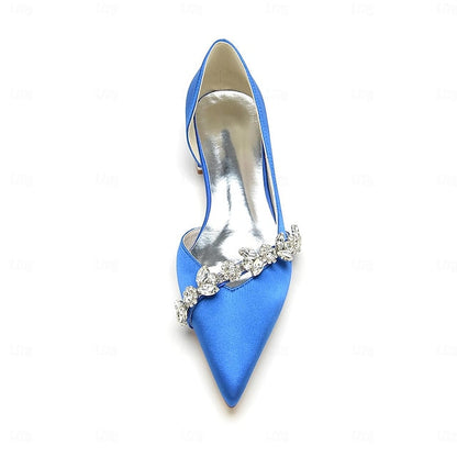 Satin White Wedding with Shoes Pointed Toe Flat Crystal and FashionChic