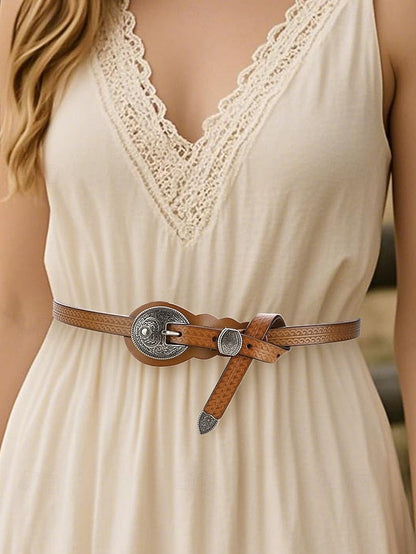 Faux Western Belt Vintage Waist Carved Women's Leather with FashionChic