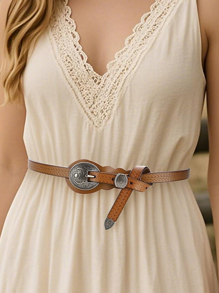 Faux Western Belt Vintage Waist Carved Women's Leather with FashionChic