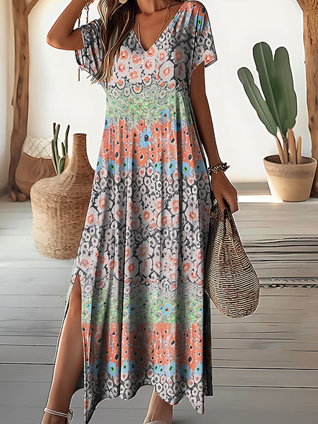 Women's Maxi Dress Floral Ditsy Floral Split Print V Neck