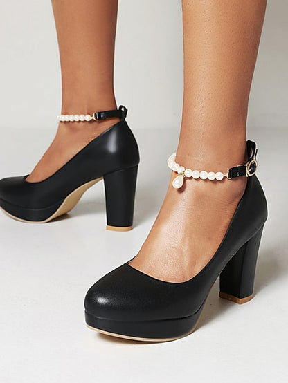 – Pearl with Ankle Pumps Strap Heel White Women's High FashionChic