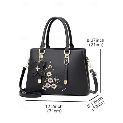Faux Women's Handbag Embroidery Floral with Leather Green FashionChic