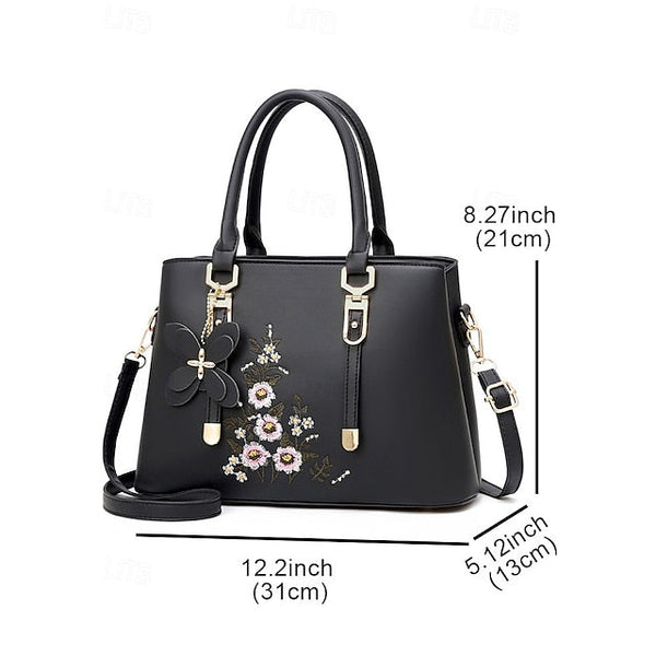 Faux Women's Handbag Embroidery Floral with Leather Green FashionChic