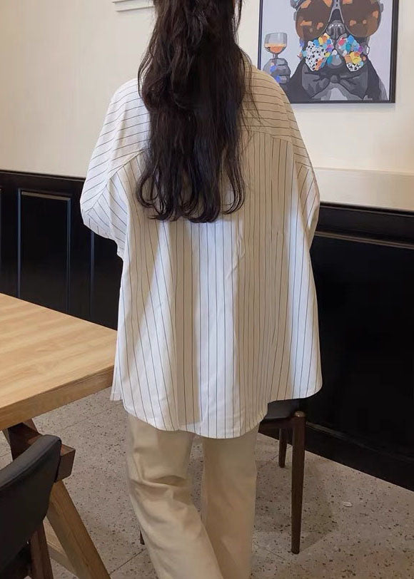 Spring Oversized Shirts Collar Cotton Striped Peter Pan White FashionChic