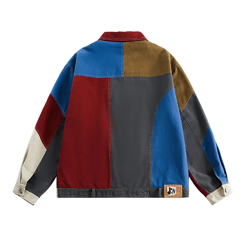 Art Lapel Blue Colorblock Long Sleeve Zip-up Denim Jacket TW017 ABC