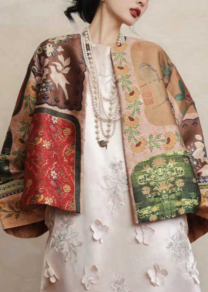 Chinese Style Yellow O-Neck Print Silk Coats Spring TW026 ABC