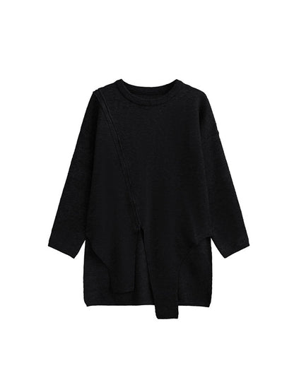 Street Grey Round-neck Zipper Decor Irregular High-low Hem Long Sleeve Sweater AN1067 Genistyle Shop