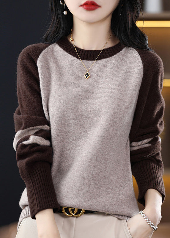 French Black Striped Patchwork Cashmere Knit Sweater Fall QP025 OL-NTP241001