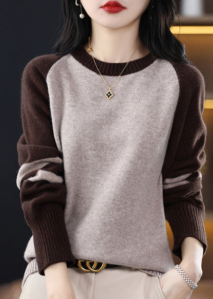 French Black Striped Patchwork Cashmere Knit Sweater Fall QP025 OL-NTP241001