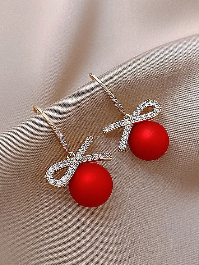 and Rhinestone with Pearl Earrings Christmas Women's Bow FashionChic