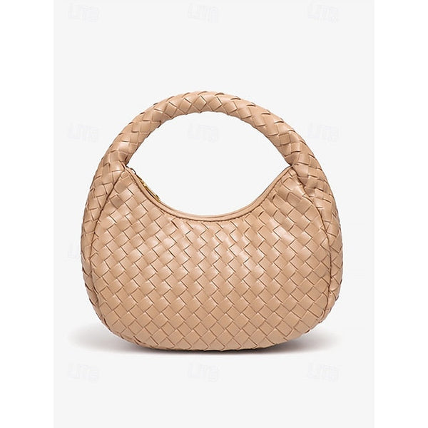 – Leather Round Woven Chic Women's Elegant Ivory Hobo Bag FashionChic