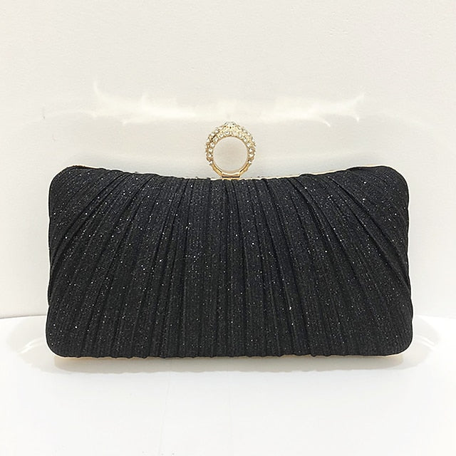 Evening Bag Ring with Elegant Rhinestone Glitter Clutch Gold FashionChic