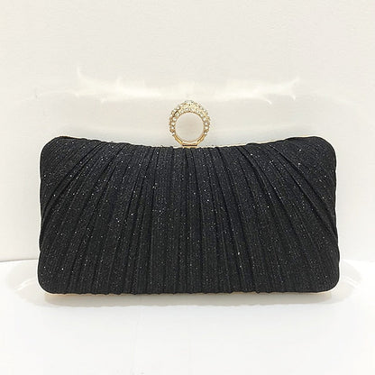 Evening Bag Ring with Elegant Rhinestone Glitter Clutch Gold FashionChic