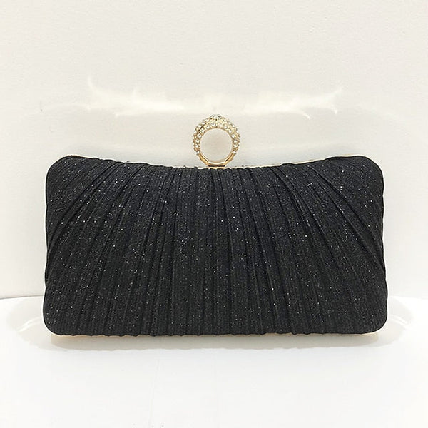 Evening Bag Ring with Elegant Rhinestone Glitter Clutch Gold FashionChic