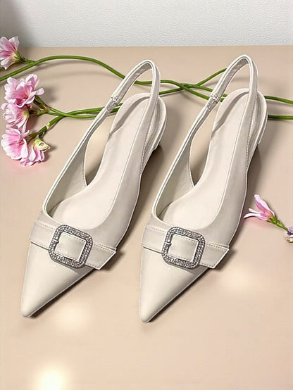 Women's Buckle Rhinestone Pink Slingback with Satin Flats FashionChic