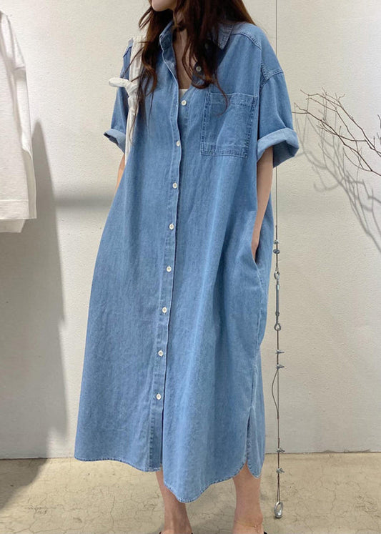 Boho Blue Holiday Denim Dress Oversized Summer FashionChic