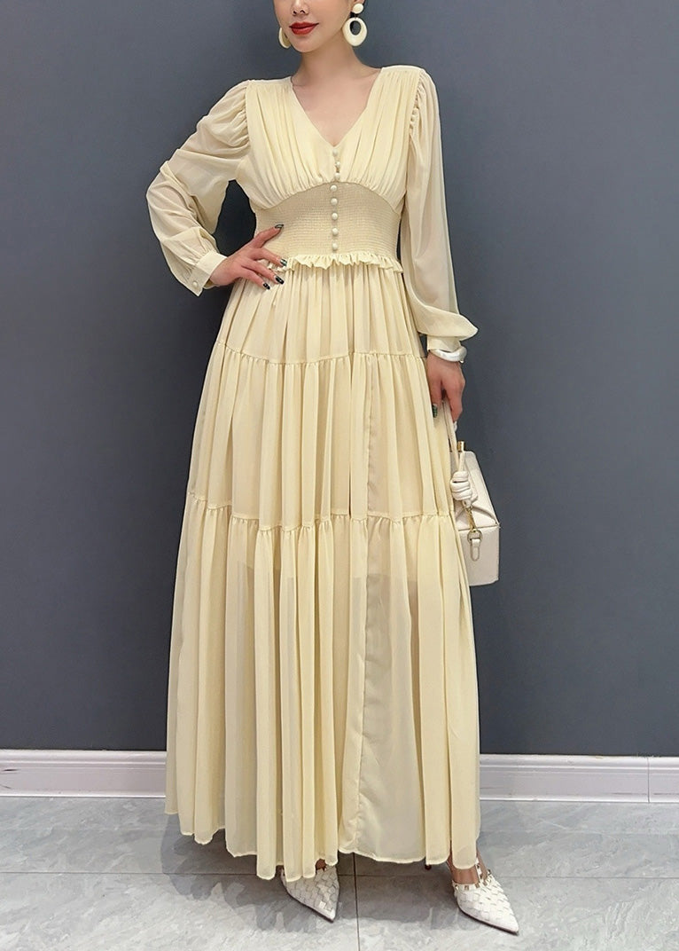 Chic Purple V Neck Wrinkled Patchwork Chiffon Dress Long Sleeve AO1012 JDML-FDL240909