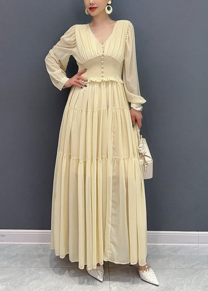 Chic Purple V Neck Wrinkled Patchwork Chiffon Dress Long Sleeve AO1012 JDML-FDL240909