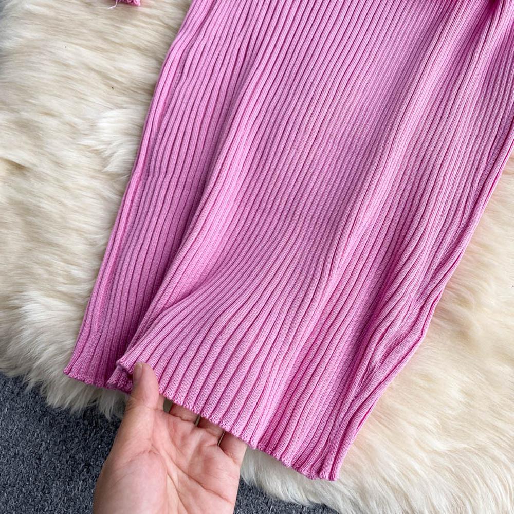 Sexy Pink V-neck Cross Slim Waist Long Sleeve Knit Sweater Dress AR1018 shopify