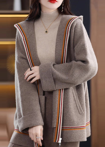 Women Camel Pockets Cashmere Hooded Cardigans Fall WV017 ABC