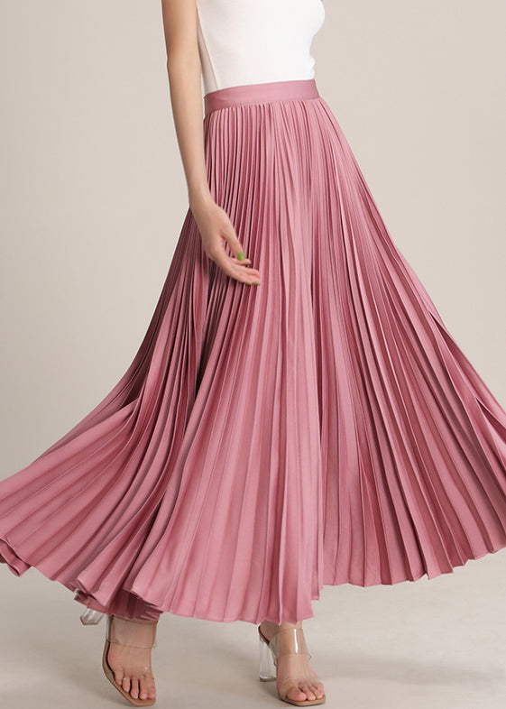 Pink Solid High Waist Silk Pleated Skirt Zippered RV014 ABC