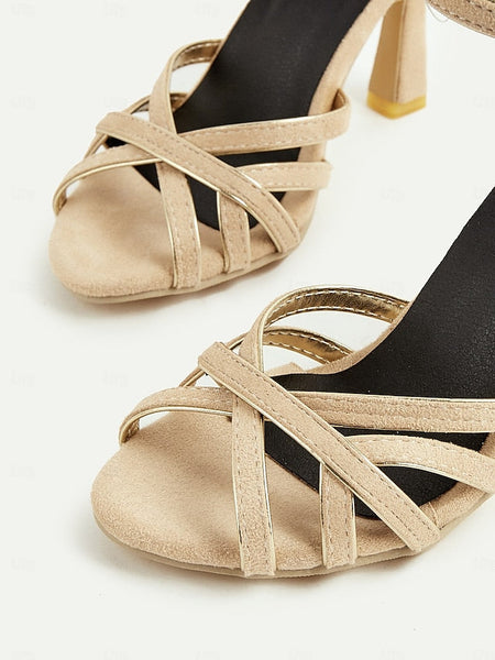 Ankle 1950s Women's Elegant Strappy – Nude Heels Suede FashionChic