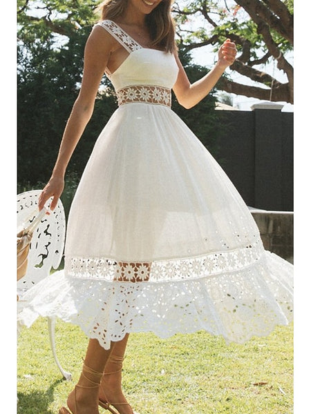 Women's Midi Dress White Dress Graduation Dress Elegant