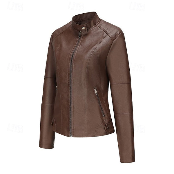 Comfortable Zipper Jacket Leather Faux Pocket Women's FashionChic