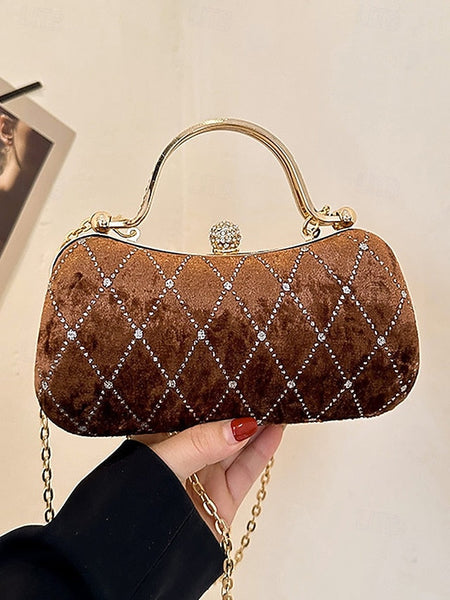 Quilted Diamond Evening Purse with Accents Velvet Women's - FashionChic