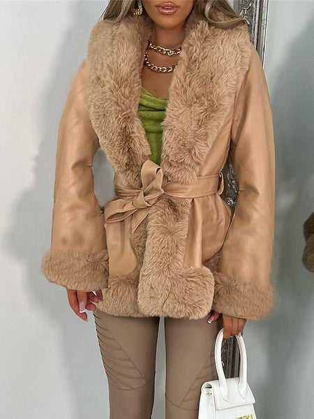 Fur Jacket Warm Women's Leather Faux Collar Breathable FashionChic