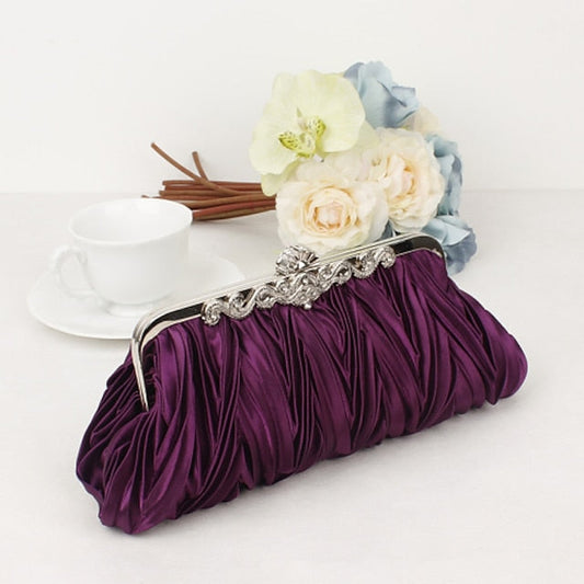 White – Women's Elegant Evening Pleated Satin Clutch FashionChic