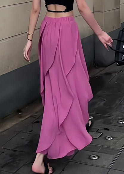 Patchwork Organic Ruffled Purple Summer Skirt Waist Elastic Maxi FashionChic