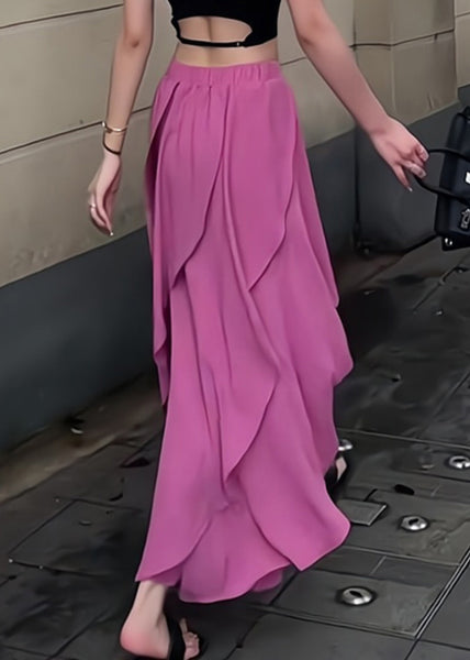 Patchwork Organic Ruffled Purple Summer Skirt Waist Elastic Maxi FashionChic